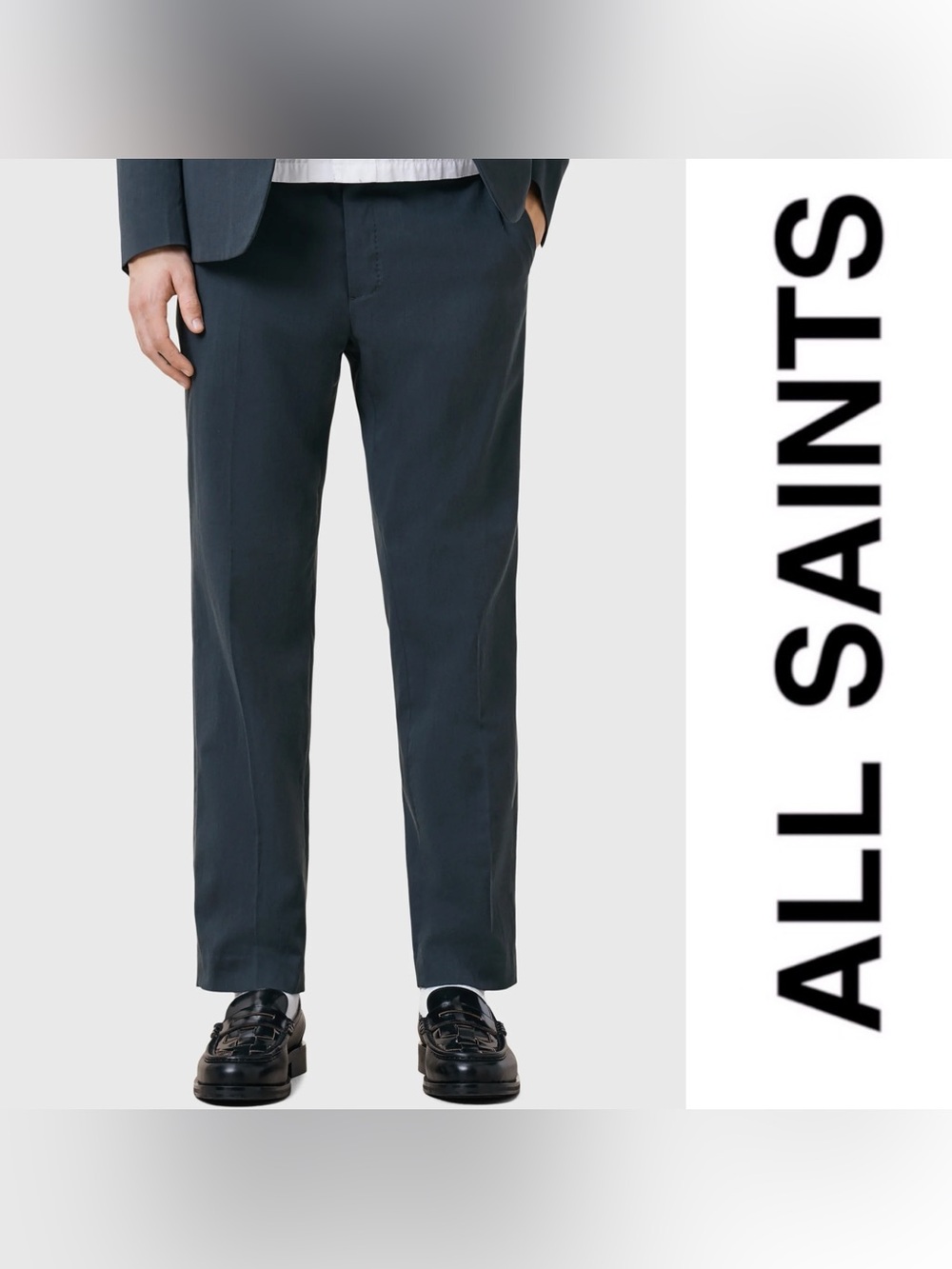 All Saints Men's Charcoal Dress Trousers Raw Hem